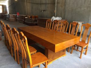 Bộ bàn ăn giả nguyên khối gỗ cẩm vàng (10 ghế ăn)